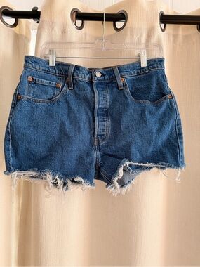 Levi's Dark Blue Denim Cutoff Shorts with Frayed Hem